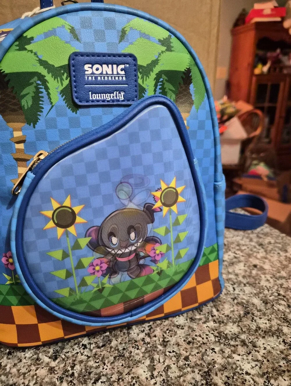 Loungefly Blue Sonic The Hedgehog Mini Backpack with Sunflower Artwork